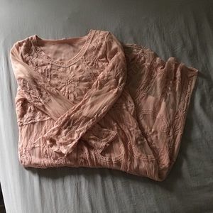 Orange Creek Pink Lace 3/4 Sleeve Midi Dress